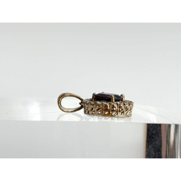 Smokey Quartz & CZ Faceted Halo Sterling Silver 925 Vintage Pendant - Picture 6 of 9